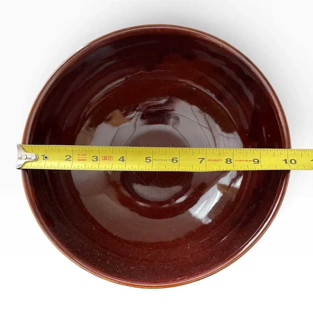 Vintage Marcrest Brown Glazed Ceramic Mixing Bowl Embossed Floral Pattern 8